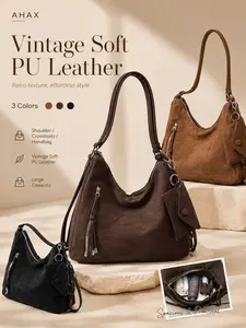 Vintage Soft Leather PU Underarm Bag, Adjustable Strap Crossbody Backpack, Women's Casual Daily Tote Bag, Includes Small Pouch, Multiple Colors Available, Faux Leather Crossbody