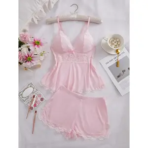 Women's Lingerie Set Pjs and Panty Set Camisole Set Modal Sweetness Sleepwear Casual Drawstring Adjustable Spaghetti Straps Lace Panels Comfortable Breathable Soft Fabric