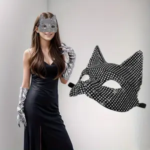 Universal Mask for Women Cat Face Masquerade Black Diamond Mask Breathable Party Prom Half Face Mask Suitable for Carnival Costume Cosplay Adult Party