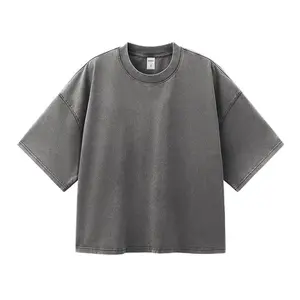 Inflation 100% Cotton 270g oversize Cropped Boxy Street Fashion Heavyweight Short Sleeve Loose Fit Square Neck T-Shirt Vintage Trendy European Style Half Sleeve Two-Piece Layered Top Menswear Streetwear Casual Tshirt Crewneck Plain Shortsleeve streetwear