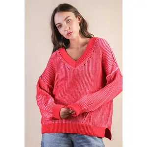 Oversized Two Tone Knit Casual Sweater Top