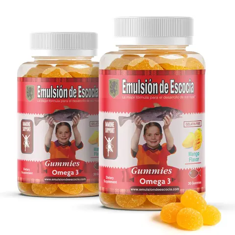 EMULSION DE ESCOCIA Gomitas con Zinc y Hierro para Ninos Sabor Mango | Kids Mango Gummies with Zinc for Immune Support | 2 Paquetes de 30 Gomitas