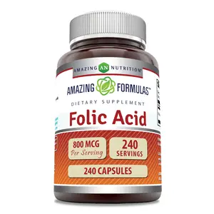 Amazing Formulas Folic Acid Supplement | 800 Mcg Per Serving | 240 Capsules | Non-GMO | Gluten-Free | Made in USA