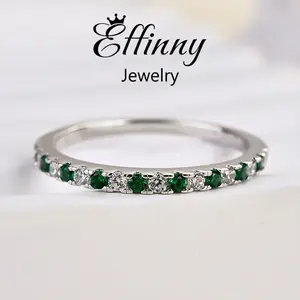 Effinny Jewelry Green And White Stone Round Cut Wedding Ring in 925 Sterling Silver, 5A Cubic Zirconia Stackable Ring for Women Outdoorfun