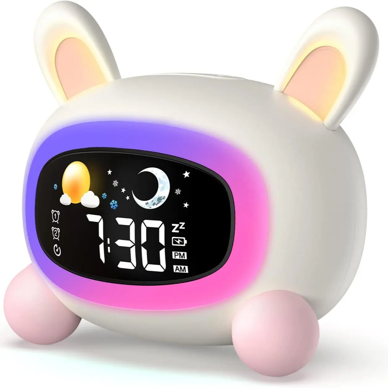 Adorable Rabbit Alarm Clock with Noise, Colorful Night Light, Durable Design, Energy-Saving, Digital Electronic Movement Clock, LED Alarm Clock, Digital Clock Battery Operated, Digital Alarm Clocks for Bedrooms