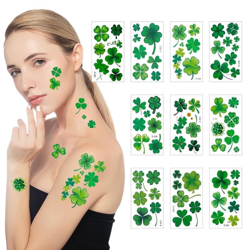 St. Patrick's Day Shamrock Tattoos & Face Stickers – Waterproof Clover Temporary Tattoos Irish Party Favors
