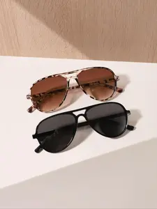 Women's Fashionable Tortoiseshell / Solid Color Aviator Frames Sunglasses, Trendy Casual for Everyday Use, Fashion Accessories for Outdoor Activities