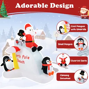 COSTWAY - 6 Feet Christmas Inflatable with Blow up Penguins and Santa Decoration