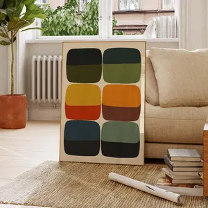 Bold Mid-Century Modern Abstract Print - Digital Retro Shapes Earthy Tones MCM Wall Art Poster Unframed, Wall Art Decor
