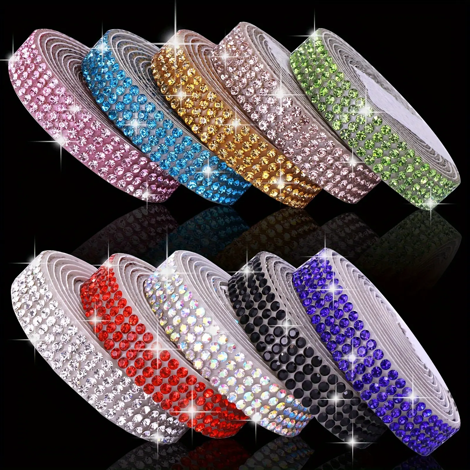 4 Row Self Adhesive Crystal Rhinestone Ribbon Strips, DIY Bling Stickers Roll For Crafts Phone Car Decorations Jewelry Making Supplies