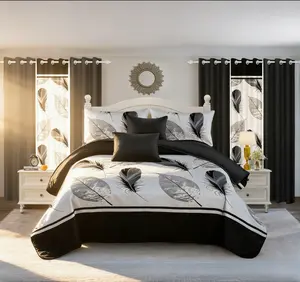 Comfortable Super Soft 9 Piece Luxury Microfiber Bedding Set with Bedspread Curtain and Pillowcase in Black and White Design for Home Farmhouse Bedroom Living Room Dorm Decor with Gift Bag Christmas