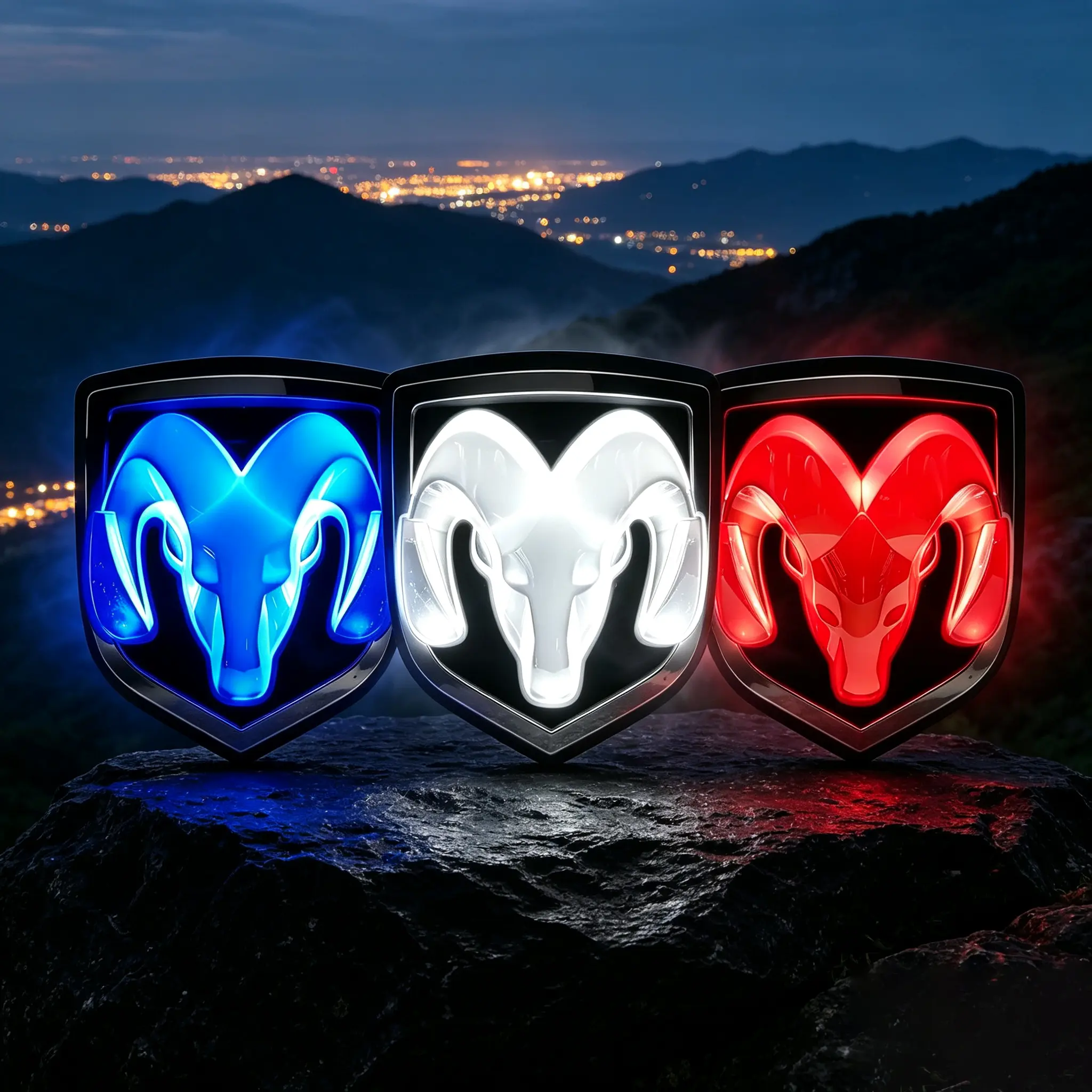 Complete LED Ram Head Emblem Kit for Front Grille & Tailgate - Illuminated 3D Badge for Dodge Ram 1500/2500/3500 (6.25" & 5.3" Options), Blue/Red/White, Ram Trucks, 3D Look
