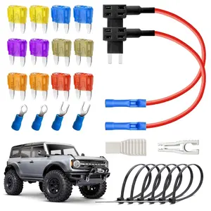 Mini Fuse Tap Kit Add-a-Circuit – 2PCS Low Profile Fuse Holder + 12 Fuses (3A–20A), Puller, Zip Ties, O & U Terminals – For 12V/24V Dash Cam,Car Wiring,Hardwire Kit