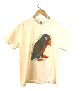 Tropical Parrot Hand printed  Woodcut T Shirt Menswear Cotton Top Streetwear Casual