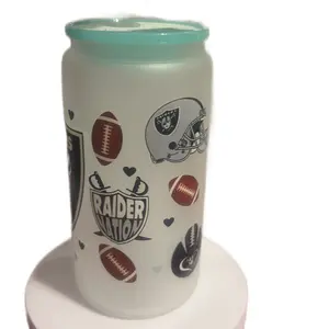 Raider Cup - 16oz Glass Cup with Football and Raider Theme - Ideal for Drinkware