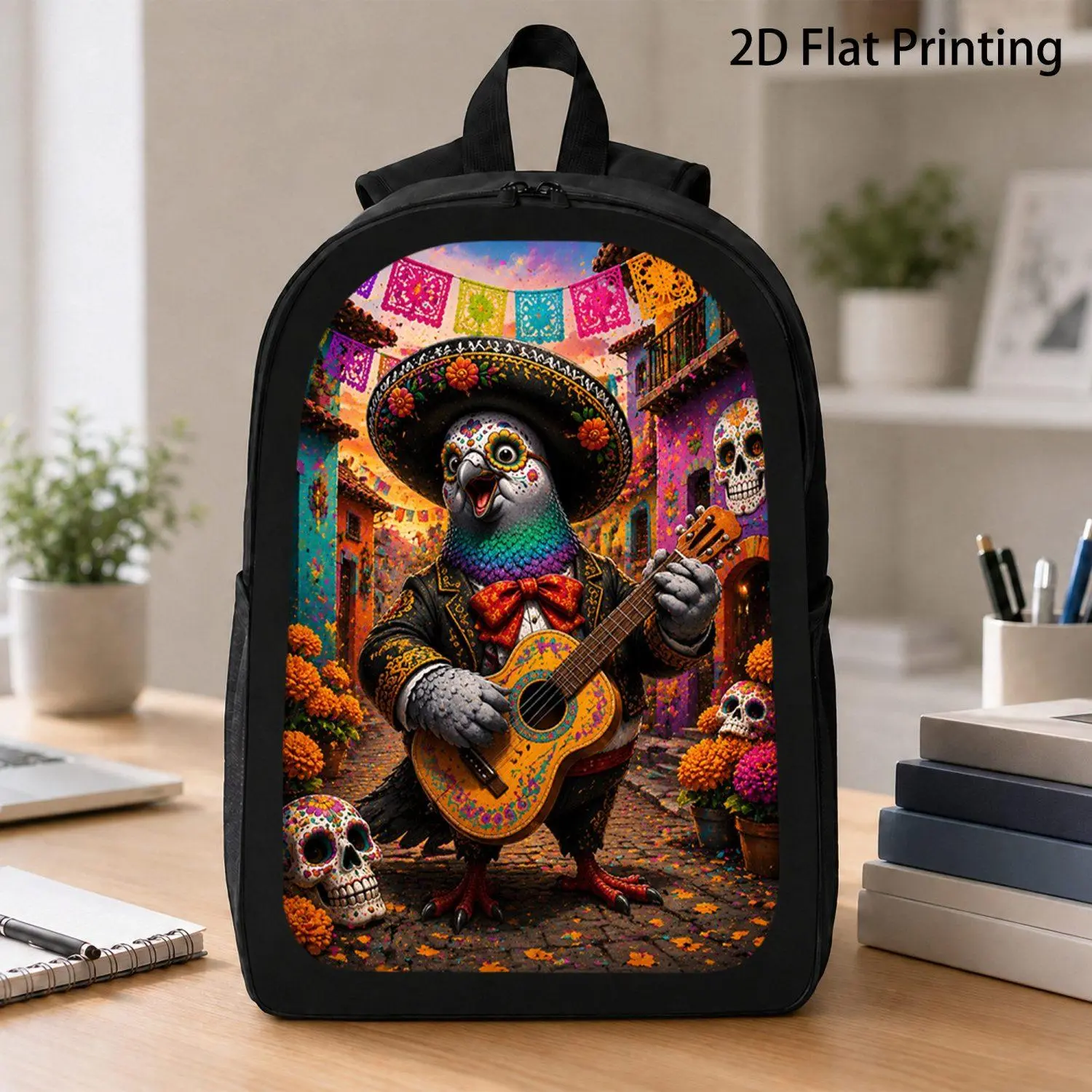 17 Inch Backpack Mexican Mariachi Festival Print Cultural Cartoon Bird Animal Design Practical Casual Everyday School Travel Activity Bag