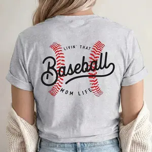 Double-Sided Print Unisex T-Shirt, With Baseball Stitching And The Text "LIVIN' THAT MOM LIFE" Pattern, Short-Sleeved Round-Neck Casual Top, Fashionable T-Shirt, Fashion Men&Women's Top for Daily Wear, 2000s cute clothes, vintage clothing