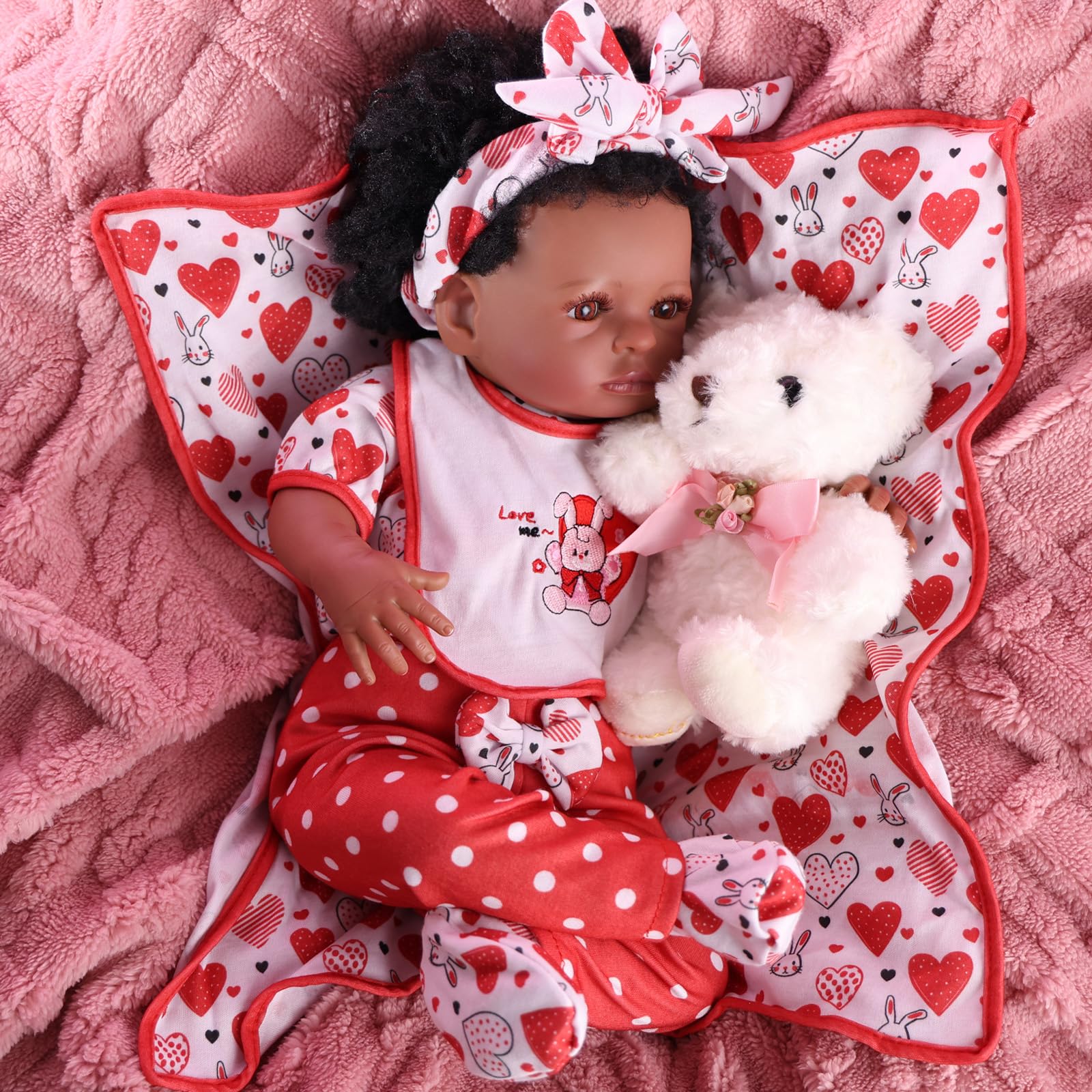 【Doll is not Included】BABESIDE 6 Pcs Reborn Baby Doll Clothes Set for 17-22 Inch Babydolls, Bunny & Heart Reborn Doll Clothes and Accessories with Headband and Socks for Realistic Baby Dolls Girls
