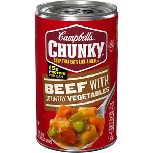 Beef Soup with Country Vegetables Ready to Eat Hearty Soup with Beef Carrots Celery Peas and Potatoes in Savory Broth Easy Heat and Serve Meal 18.8oz Can