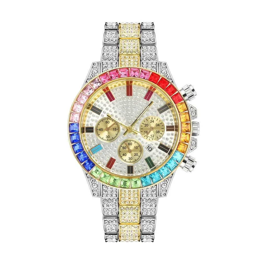 Rainbow on your wrist –Quartz movement ,  Full diamond + rainbow dial – every angle catches light – Metal Band,Full diamond dial – all the sparkle, zero drama