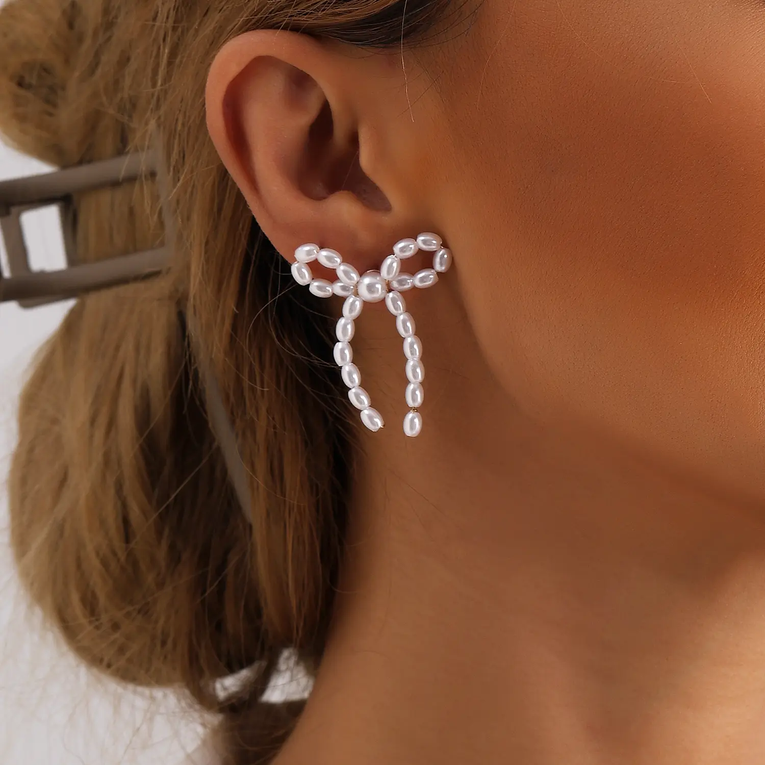 Women’s Vintage Faux Pearl Bow Handwoven Flower Earrings - Handmade, Unique Design, Dainty Wearable Costume Jewelry for Viral Trendy Drops, Handmade Earrings