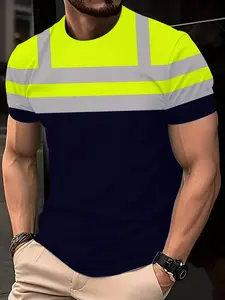 Men's Striped Casual Slim Fit Long Sleeve Top, Fashionable Daily Wear T-Shirt, Comfortable and Trendy Design, Short Sleeve, Random Print