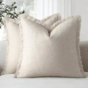 Pillow Covers 18x18 Set of 2 Throw Pillow Covers with Fringe Chic Cotton Euro Shams Square Cushion Covers for Couch Sofa Bed Living Room Farmhouse Boho Dec