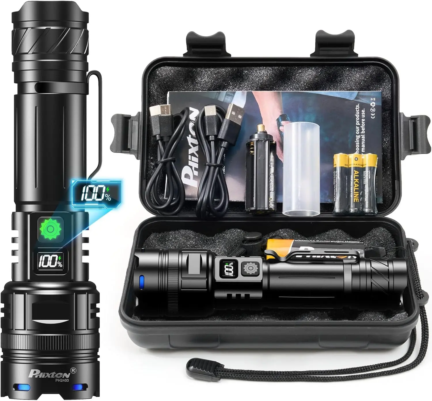 Super Bright Rechargeable LED Flashlight with 10000 High Lumens Output, Single Mode High Beam Reaching Long Distance, USB C Charging for Long Lasting Power, Heavy Duty Handheld Light for Security, Hiking and Emergency Use