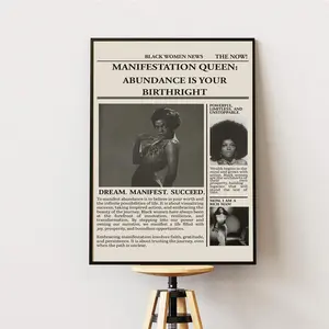 Newspaper Print Wall Art College Dorm Retro Newspaper Headline unframed poster, Study Dorm Print, Decor Print, Black Girly Poster,  Trendsetting Black Women Wall Art Unique Artwork Artistic