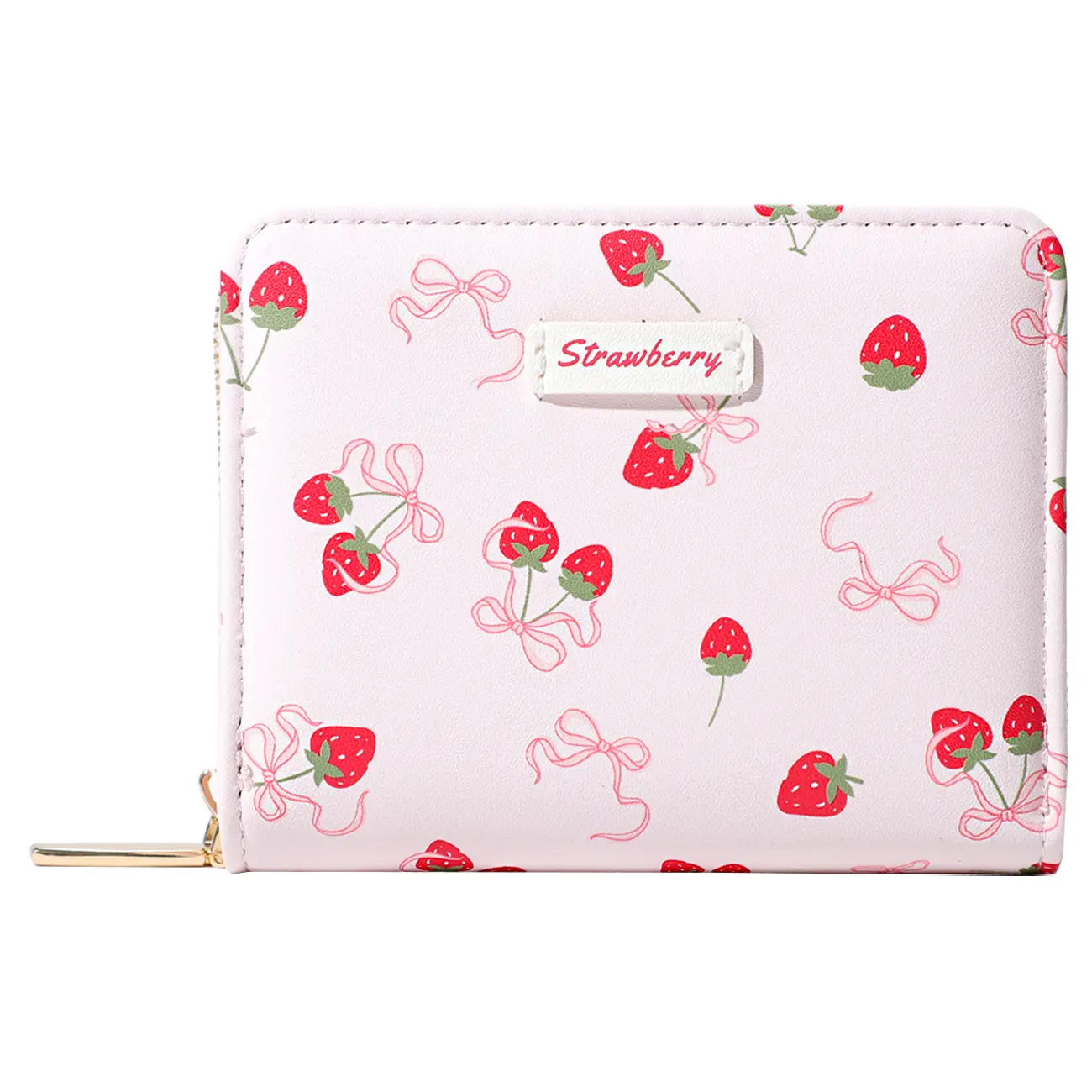 Cute Strawberry/Cherry Bow Print Small Zipper Wallet for Women Girls