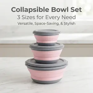 Collapsible Silicone Bowl Set with Airtight Leak-Proof Lids, Ultra-Compact Nestable Space-Saving Design, BPA-Free Food Storage Containers for Meal Prep, Camping, Travel, Picnics and Everyday Kitchen Organization