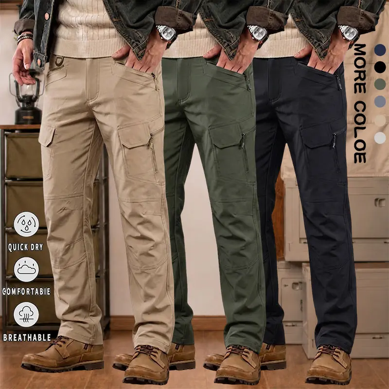 Men’s quick-dry workwear cargo pants, lightweight and comfortable hardshell pants, breathable outdoor hiking tactical casual pants with multiple zippered pockets
