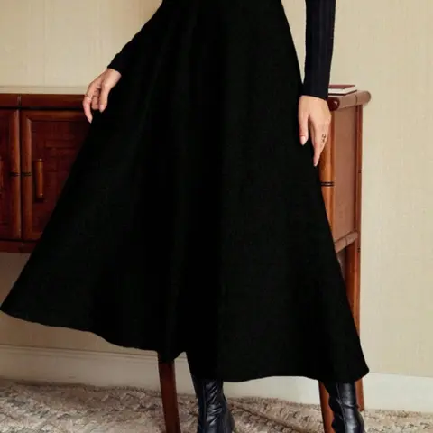 Autumn Winter Elegant Formal Long Skirt with Belt, Fitted Woven Fabric, Plain Pattern, Perfect for Daily Commuting Women's Skirt