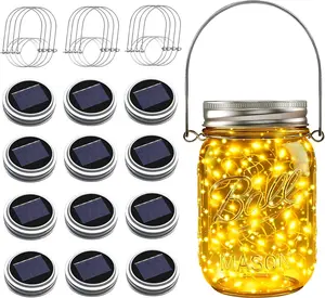 Mason Jar Solar Lights for Outside, 12 Pack 30 LED Fairy Firefly Lights Mason Jar Solar  Outdoor  String Lights with Hangers(NO JARS) for Patio Garden Yard Lawn Decor - Warm White