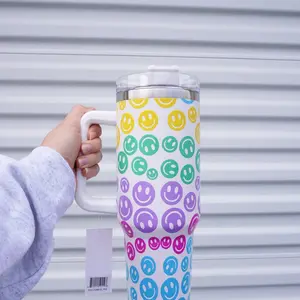 Smiley 40oz Tumbler with Reusable Straw and Sturdy Handle - Bottle
