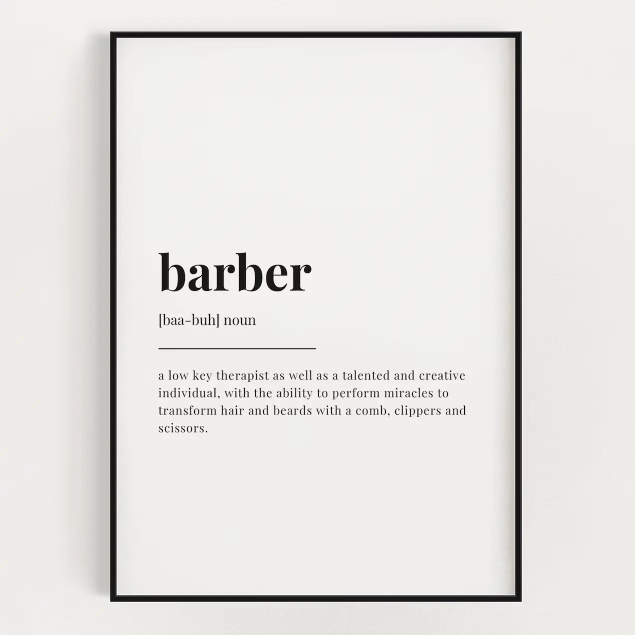 Barber Definition Artistic Graphic Print Unframed Poster - Waterproof Contemporary Art, Box-Included Indoor Home Decor for Teen Room, Kitchen Humidity-Resistant Wall Art