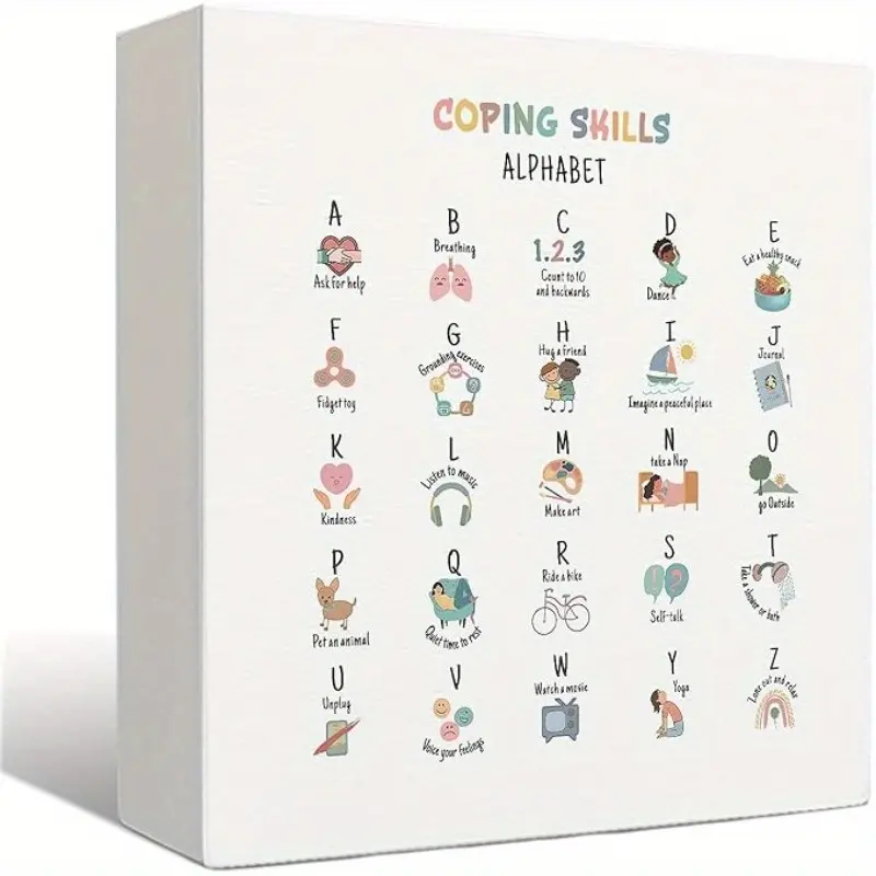 Coping Skill Alphabet Mental Health Sign - School Counseling Office Decor, Therapist Office Decor, Mental Health Office Decor, Social Worker Office Decor, 5x5 inch