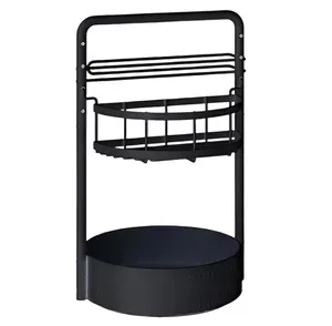 No-Drill Wall-Mounted Spice Rack, Corner Rotating Kitchen Storage Organizer with Paper Towel Holder