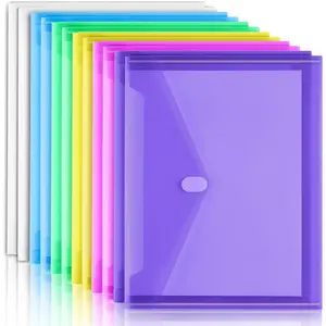 12 Pack Plastic Envelopes File Folders with Pockets, Colored Clear Folders for Documents Organizer Letter/A4 Size, Filing Folders for Office School Paper Storage, 6 Colors