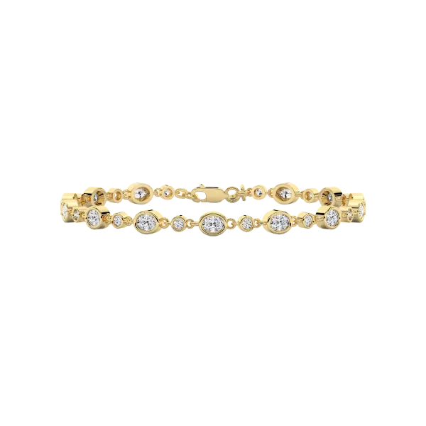 EARTH SHINE Oval Cut Diamond Link Tennis Bracelet 14k Yellow Gold Available in 5 to 8 Inches for Women with Unique Design