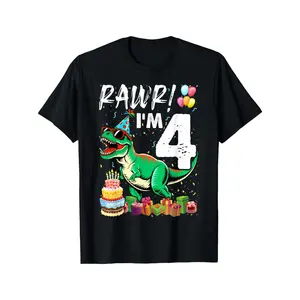 1Rawr I'm 4 4th Birthday T Rex Dinosaur Party for Boys T-Shirt |   100% Crew Neck Short Sleeve Tee, Casual Summer Back to School Shirt, Perfect Gift for Youngsters, Birthday & Holiday Party Outfit, Gamer Gifts, Casual Youngsters Wear