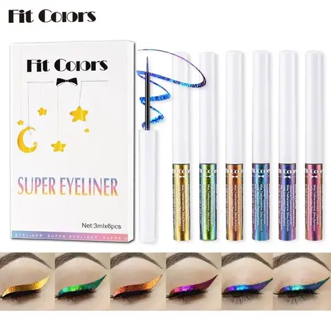 Color Changing Shimmering Liquid Eyeliner Bundle, 6 Counts Glittering Eyeliner Pen with Flexible Tip & Comfortable Grip, Eye Makeup Product, Professional Eye Makeup Accessories