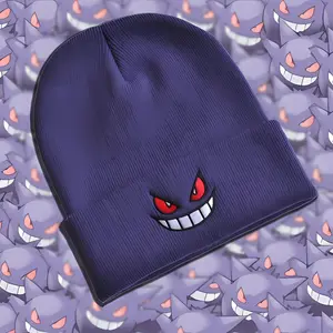 Embroidered Ghost Type Inspired Beanie | Beanie Anime Embroidered Beanies Solid Color Trendy Knit Hats Warm Ski Hats For Christmas Gift