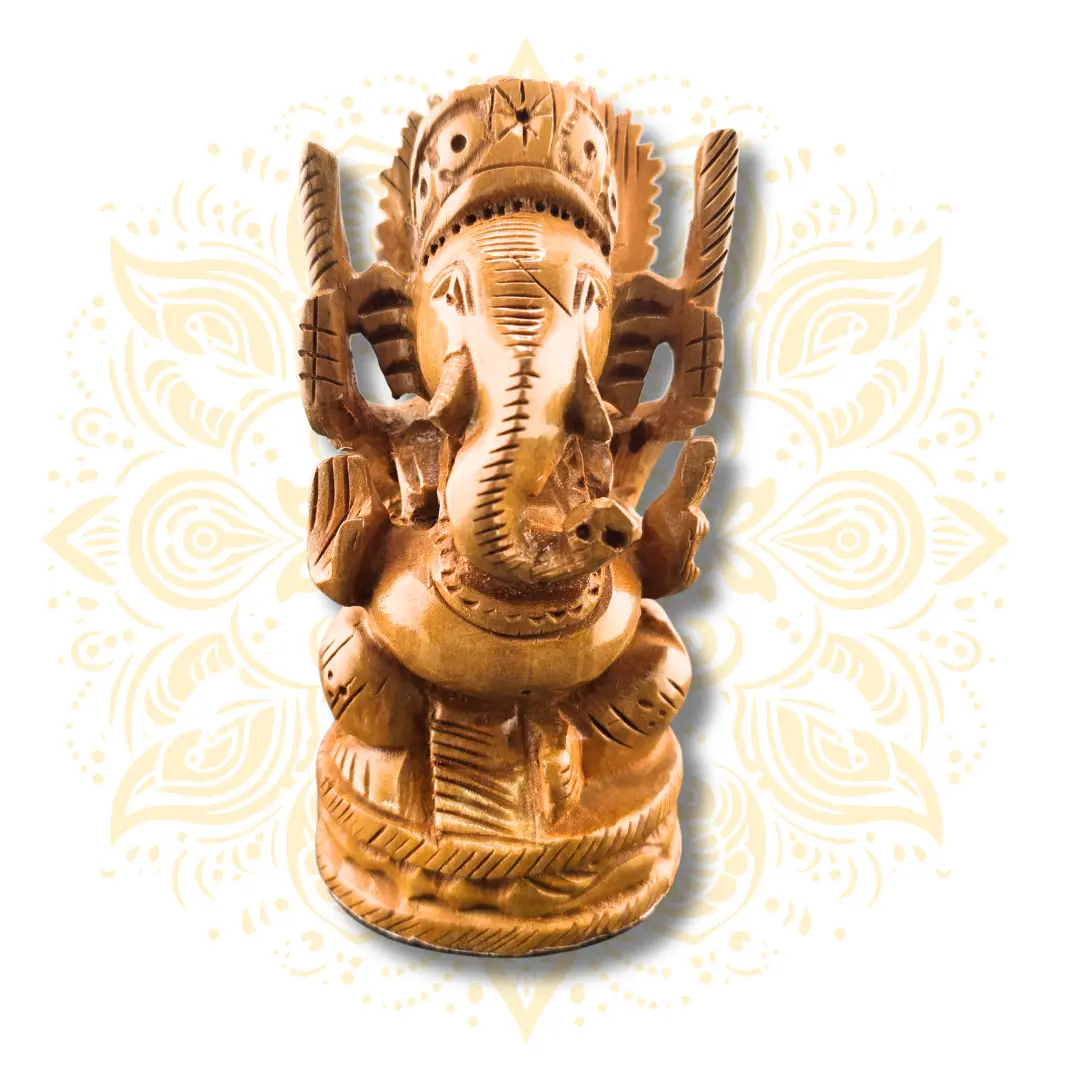 Mini Hand Carved Wooden Ganesh Statue 4”