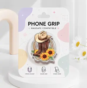 Sunflower Cowboy Boots Phone Grip, Western MagSafe Grip, Cowgirl Phone Stand, Country Rodeo Accessory, Rustic Floral Gift, Magnetic Holder