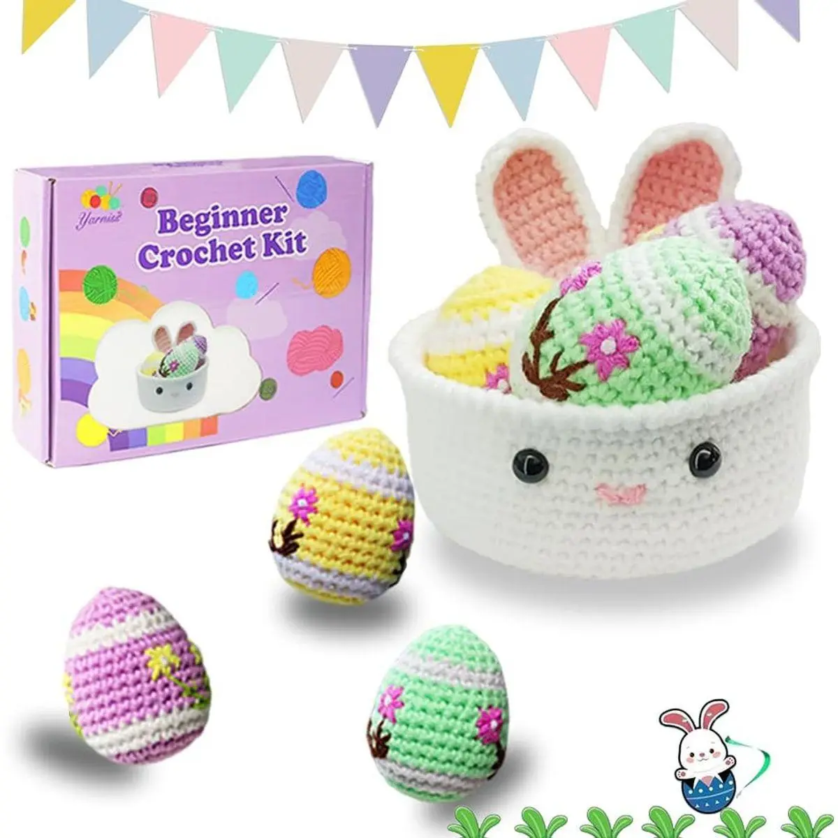 Crochet Kit for Beginner, Easter Crochet Starter Kit for Eggs & Basket with Video Tutorials,Learn to Crochet Set