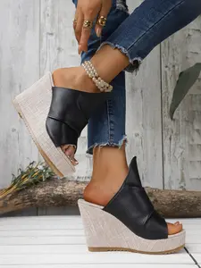 New Fashion Versatile Summer PU Slip-On Shoes, Thick Sole Waterproof Platform Fish Mouth Design, Perfect for Commuting & Dates