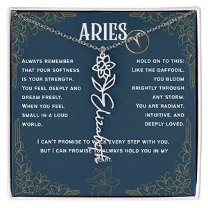 Aries Personalized Name Necklace – Daffodil Birth Flower – March