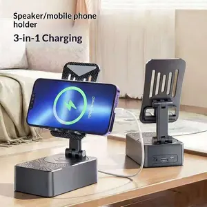 Wireless Audio Bluetooth Speaker, 360°   Rotation Phone Speaker Stand & Charger, Emergency Power Bank, Speakers for Kitchen Gym Outdoors Travel Party#springtok Black Charging Smartphone Chargeable