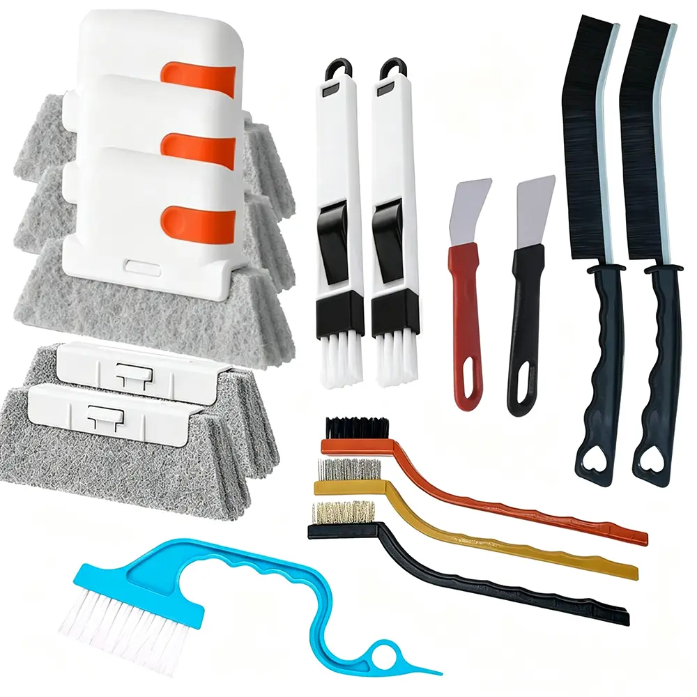 15 Packs Window Sill Cleaner Tool, Magic Door Window Track Cleaning Tool Kit, Sliding Door Track Cleaner Groove Crevice Cleaning Brush for Door/Sill/Corners/Sinks/Shutter/Tile/Blinds